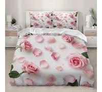 Single Duvet Cover Set Pink Roses Soft Microfibre Bedding Set 3D Printed Romantic Style Quilt Cover 135x200 cm with Zipper Closure with 2 Pillowcases 50x75 cm g.1904