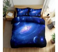 Single Duvet Cover Set, Premium Brushed Microfiber Soft Cosy Reversible Blue Bedding for Boys Girls - Space spiral galaxy planet Duvet Cover for Kids Teenage Bedroom, 135 x 200 cm