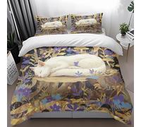 Single Duvet Cover Set Purple Flower Cat Single Bed Duvet Cover Set Microfiber Soft Washable Bedding with Hidden Zipper Closure Includes Pillow Cases 2 Pack 50x75cm