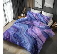 Single Duvet Cover Set Purple Marble Bedding - 2 Piece with 1 Pillowcase, Abstract Art Modern Printed Design, for Bedroom Decor, Soft Brushed Microfiber, Zip Fastening - IL119
