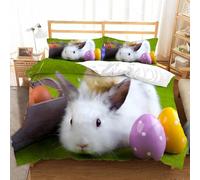 Single Duvet Cover Set Rabbit Soft Microfiber Cute Animals Bedding 3D Printed Quilt Cover 135x200 and 2 Pillowcases with Zipper Closure Easy Care A-1152