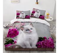 Single Duvet Cover Set Ragdoll Blue Point Little Kitten 3d Printed Bedding Quilt Cover Set 3 Pieces Soft Microfiber Comforter Cover with Zipper Closure and 2 Pillowcases For boys and girls -135x200cm