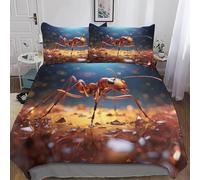 Single Duvet Cover Set Red Ants 3D Printed Gravel Bedding Set Brushed Microfibre Quilt Cover 150x200 cm with Zipper Closure and 2 Pillowcases 50x75 cm f-3110
