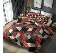 Single Duvet Cover Set Red Black Cube - Modern Geometric Bedding 2 Piece with 1 Pillow Case - Reversible Design & Bedroom Decor - Soft Microfibre Quilt Cover with Zip B6q53