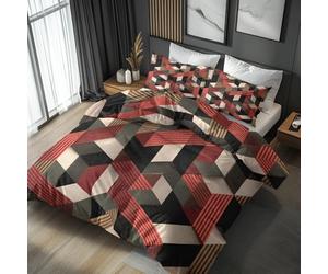 Single Duvet Cover Set Red Black Cube - Modern Geometric Bedding 2 Piece with 1 Pillow Case - Reversible Design & Bedroom Decor - Soft Microfibre Quilt Cover with Zip B6q53