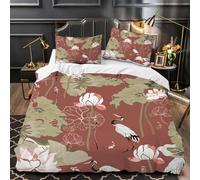 Single Duvet Cover Set Red-Crowned Crane Patterns Brushed Soft Microfiber Water Lily Single Bedding Set 3D Printed Zipper Quilt Cover 135x200 cm and 2 Pillowcases 50x75 D-4412