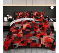 Single Duvet Cover Set Red Soft Microfibre, 2 Pillowcases | Breathable Hypoallergenic Duvet Cover Set Abstract Camouflage Pattern Easy Care Bedding for All Seasons