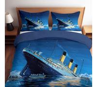 Single Duvet Cover Set Reversible, Titanic Sinking Soft Cosy Microfibre Quilt Cover Set Cartoon Night Sky Breathable Bedding Set Navy Blue Warm Duvet Covers Sets With 2 Pillowcases