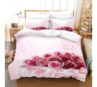 Single Duvet Cover Set Rose Flowers 3D Printed Romance Bedding Set Brushed Microfibre Quilt Cover 135x200 cm with Zipper Closure and 2 Pillowcases 50x75 cm c649