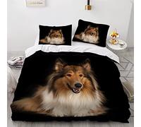 Single Duvet Cover Set Rough Collie 3d Printed Bedding Quilt Cover Set 3 Pieces Soft Microfiber Comforter Cover with Zipper Closure and 2 Pillowcases For boys and girls -135x200cm