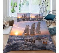 Single Duvet Cover Set Sailing Adventure 3D Printed Early Sun on the Ocean Bedding Set Brushed Microfibre Duvet Cover Set 135x200 cm with Zipper Closure and 2 Pillowcases 50x75 cm e-3061