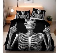 Single Duvet Cover Set Skull Abstract 135x200 cm 2 Pillowcases 50x75 cm 3D Double-sided Print Gothic Bedding Set Microfibre Machine Washable Hidden Zip Corner Ties Children's Rooms Dorms Beds