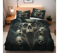Single Duvet Cover Set Skull Abstract 150x200 cm 2 Pillowcases 50x75 cm 3D Double-sided Print Gothic Bedding Set Microfibre Machine Washable Hidden Zip Corner Ties Children's Rooms Dorms Beds