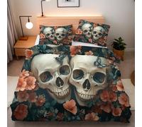 Single Duvet Cover Set Skull Flower Abstract 135x200 cm 2 Pillowcases 50x75 cm 3D Double-sided Print Gothic Bedding Set Microfibre Machine Washable Hidden Zip Corner Ties Children's Rooms Dorms Beds