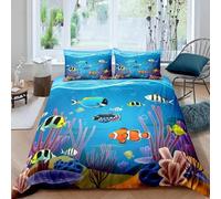 Single Duvet Cover Set Small Fish Under the Sea 3D Printed Coral Bedding Set Brushed Microfibre Duvet Cover Set 150x200 cm with Zipper Closure and 2 Pillowcases 50x75 cm e-3380