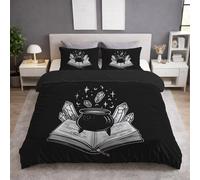 Single Duvet Cover Set - Soft Microfiber Quilt Cover Bedding Set for Kids - Mysterious Magic Book, Gothic, Black, Smooth, Easy Care