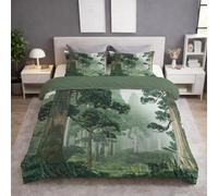 Single Duvet Cover Set - Soft Microfiber Quilt Cover Bedding Set for Young Adults - Healing Forest Plants, Anime, Green, Lightweight, Wrinkle-Resistant