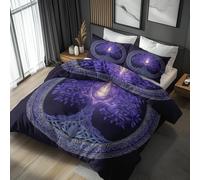 Single Duvet Cover Set Tree of Life Bedding - 2 Piece with 1 Pillowcase, Purple Fantasy Printed Design, for Bedroom Decor, Soft Brushed Microfiber, Zip Fastening - JZ340