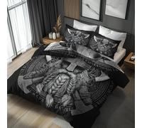 Single Duvet Cover Set Viking Warrior - Norse Mythology Bedding 2 Piece with 1 Pillow Case - Reversible Design & Bedroom Decor - Soft Microfibre Quilt Cover with Zip L&-8416