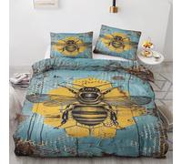 Single Duvet Cover Set Vintage Bee - Hexagon Honeycomb Honey Bee Bedding 2 Piece with 1 Pillow Case - Reversible Design & Bedroom Decorations - Soft Microfibre Quilt Cover with Zip M&-1332