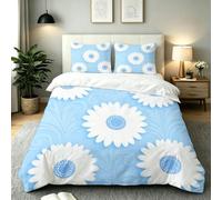 Single Duvet Cover Set White Blue Daisy, AQ1706