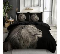 Single Duvet Cover Set Wild Animals Lions Lifelike 3D printed Bedding Set Soft Brushed Microfiber Polyester, Black Reversible Breathable Soft Bedding for Boys and Girls, All Season