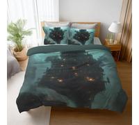 Single Duvet Cover Set with Pillowcases, Reversible Soft Microfibre Bedding Set, Castle Floating Mist Hidden Zip Closure, Breathable, Wrinkle & Fade Resistant, Easy Care, Green