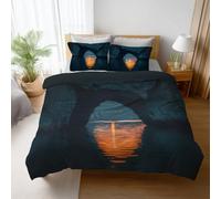 Single Duvet Cover Set with Pillowcases, Reversible Soft Microfibre Bedding Set, Cave Sunset Lake Hidden Zip Closure, Breathable, Wrinkle & Fade Resistant, Easy Care, Black