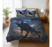 Single Duvet Cover Set with Pillowcases, Reversible Soft Microfibre Bedding Set, Mechanical Wolf Ruins Hidden Zip Closure, Breathable, Wrinkle & Fade Resistant, Easy Care, Black