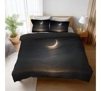 Single Duvet Cover Set with Pillowcases, Reversible Soft Microfibre Bedding Set, Moon Beam Sea Hidden Zip Closure, Breathable, Wrinkle & Fade Resistant, Easy Care, Black