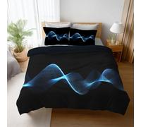 Single Duvet Cover Set with Pillowcases, Reversible Soft Microfibre Bedding Set, Soundwave Lines Tech Hidden Zip Closure, Breathable, Wrinkle & Fade Resistant, Easy Care, Black