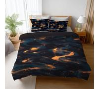 Single Duvet Cover Set with Pillowcases, Reversible Soft Microfibre Bedding Set, Wave Liquid Abstract Hidden Zip Closure, Breathable, Wrinkle & Fade Resistant, Easy Care, Black