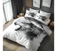 Single Duvet Cover Set Wolf - Black White Animal Bedding 2 Piece with 1 Pillow Case - Reversible Design & Bedroom Decor - Soft Microfibre Quilt Cover with Zip L&-7281