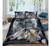 Single Duvet Cover Set Wolf Cub 3D Printed Wildlife Bedding Set Brushed Microfibre Quilt Cover 150x200 cm with Zipper Closure and 2 Pillowcases 50x75 cm d-2348