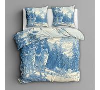 Single Duvet Cover Set, Wolves Bedding 2 Piece - Forest Wolf Animal Mountain Pattern, Soft Hypoallergenic Microfibre Quilt Cover, 1 Pillowcases, with Zip, Bedroom Decor AD255