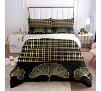 Single Duvet Cover Sets 135X200Cm - 3 Pcs Gold Ginkgo Leaf On Black Background Luxury Fashion Art Gold Foil Pattern Bedding Sets For Kids Boys, Ultra Soft Fluffy Microfiber Christmas Quilt Cover Se