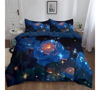Single Duvet Cover Sets - Blue Brushed Microfiber Soft Printed Bedding Sets Dreamy Elegant Flowers Roses, Reversible Quilt Cover 135 × 200 cm for Children Teenagers