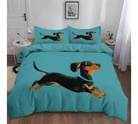 Single Duvet Cover Sets - Blue Brushed Microfiber Soft Printed Bedding Sets Minimalist Modern Animals Dachshund, Reversible Quilt Cover 135 × 200 cm for Children Teenagers