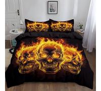 Single Duvet Cover Sets - Doublesided Duvet Cover Horror Art Skull Flame Premium Microfibre Bedding Sets - soft Durable Bedding Horror Art Duvet Cover Sets
