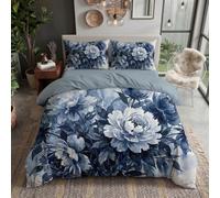 Single Duvet Cover Sets Fresh Watercolor Flowers and Plants Indigo Bedding Set | 3-Piece, Soft Microfiber Roses and leaves Duvet Cover 135*200cm Zipper Closure with 2 Pillowcases, for All Season