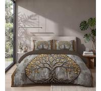 Single Duvet Cover Sets - Nordic Retro Relief Style Bedding Set with Pillowcases | Ultrasoft Microfiber Non Iron Golden Leaf Ornamental Tree Quilt Cover with Zipper Closure, Silver Gray, 135x200cm