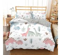 Single Duvet Cover Sets Pink Dinosaur Single Bedding Set Soft Breathable Durable Duvet Cover Sets with Zipper Closure for Kids Teens Toddler Adults, 3D Quilt Cover 135x200 cm with 2 Pillow Case