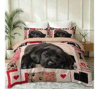 Single Duvet Cover Sets, Pink Reversible Duvet Cover with Zipper Closure, Modern Animal Patterned Bedding Set with 2 Pillowcases, Labrador Puppy Collage Frame Soft Microfiber quilt cover, 135 x 200 cm