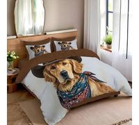 Single Duvet Cover Sets Premium Brushed Microfiber Duvet Cover Realistic Golden Retriever Ultrasoft Hypoallergenic Reversible 3 Pcs Bedding Set With Zipper Closure, Off White Dog Lovers 135 X 200 Cm