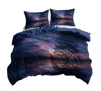 Single Duvet Cover Sets - Premium Poly Cotton Duvet Cover Sets Dreamlike Starry Sky Trees Ultra Soft Hypoallergenic Bedding Set With Zipper Closure, Blue, 135 x 200 cm