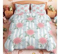 Single Duvet Cover Sets Roses Stripes Soft Microfibre Kids 135 x 200 cm
