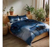 Single Duvet Cover Sets Surreal Blue Futuristic Tank Reversible Doublesided Bedding Set, Sci-Fi Style Ultrasoft Hypoallergenic Durable Duvet Cover for Bedroom Decor Gifts 135 x 200 cm