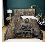 Single Duvet Cover Sets Traditional Buddha statues Brushed Microfiber Printed 3Pcs Soft Fade And Wrinkle Resistant Easy Care Duvet Cover Printed Quilt Set with 2 Pillowcases Black,Yellow