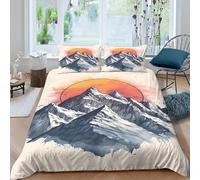 Single Duvet Cover Snow Mountain Sunrise Landscape Bedding Sets Soft Microfibre 3D Cartoon Quilt Cover 135x200 cm with Zipper Closure + 2 Pillowcases 50x75 cm Bedroom Bed Set D-352