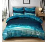 Single Duvet Cover Turquoise, Ripples On The Seabed Soft Microfiber Quilt Duvet Cover Set with Zipper Closure and Corner Ties Easy Care Hotel Quality Bedding Sets with 2 Pillowcase